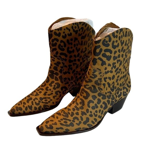 Schutz Women's Tessie Mid Heeled Bootie Animal Print Black Brown Size 6.5 NWOB - Picture 2 of 7